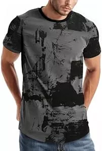 comefohome T-Shirts comefohome T Shirt Herren Baumwolle Sommer Kurzarm T Shirt Casual Hip Hop Graffiti Tee Tshirt