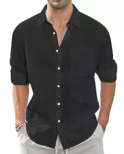 J.VER Hemden J.VER Leinenhemd Herren Hemd Langarmhemd Regular Fit Strandhemd Baumwolle Business Linen Shirt Sommer Freizeithemd Beach Casual Shirt