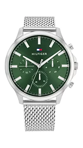 Tommy Hilfiger Uhren Tommy Hilfiger Multi Zifferblatt Quarz Uhr für Herren mit Silbernes Edelstahl-Mesh-Gliederarmband