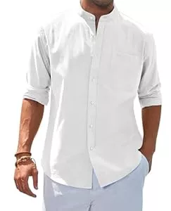 siliteelon Hemden siliteelon Herren Hemd Leinenhemd Langarm Stehkragen Leinenshirt Hemden Herren Freizeithemd Casual Regular Fit Sommer Standhemd