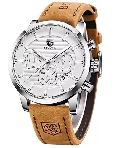BY BENYAR Uhren BY BENYAR Herrenuhr Mode Quarzwerk Armbanduhr Analog Chronograph Business Wasserdicht und Kratzfest Edelstahlarmband Freizeit Sportuhren für Herren
