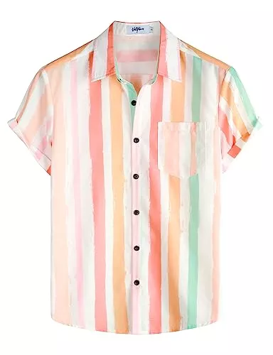 VATPAVE Hemden VATPAVE Herren Gestreifte Sommerhemden Casual Kurzarm Knopfleiste Strand Stilvolle Freizeithemden