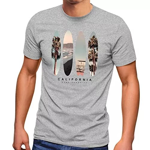Neverless T-Shirts Neverless® Herren T-Shirt California Surf Paradise Surfboards Grafik Foto Print Kalifornien USA Amerika Sommer Fashion Streetstyle