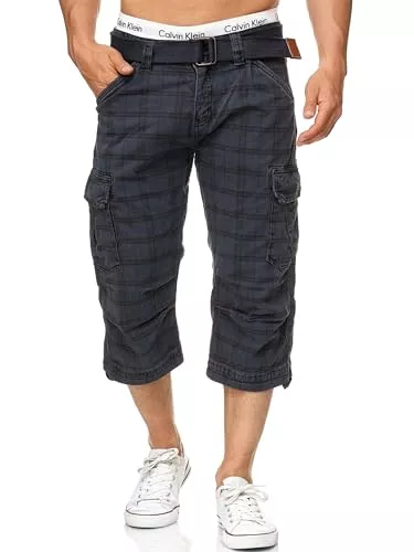 Indicode Shorts Indicode Herren Nicolas Check 3/4 Cargo-Shorts inkl. Gürtel | Herrenshorts aus Baumwolle