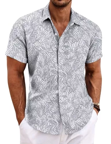 COOFANDY Hemden COOFANDY Hawaii Hemd Männer Kurzarm Blumen Sommerhemd Freizeit Strandhemd Button Down Hawaii Shirt