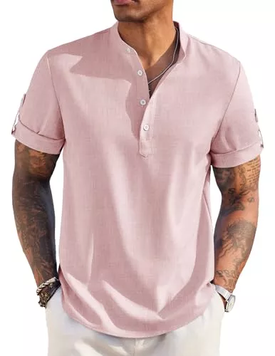 COOFANDY Hemden COOFANDY Herren Kurzarm Hemd Sommer Henley Shirt Button Down Casual Strandhemd Regular Fit Freizeithemd