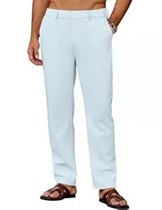 COOFANDY Hosen COOFANDY Herren Hose Lang Leichte Sommerhose Leinenhose Freizeithose Strandhose Einfarbig Herrenhosen mit Taschen Elastischer Bund