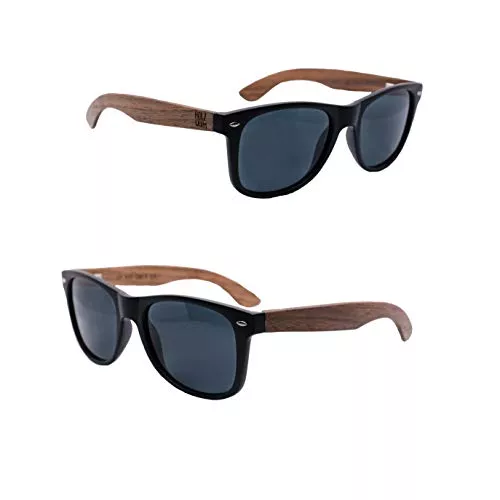 Holzwurm Sonnenbrillen & Zubehör Holzwurm Sonnenbrille mit Holzbügeln aus Walnuss für Damen & Herren/Polarisierende Brillengläser mit UV400-Schutz/mit Brillenetui aus echtem Bambus