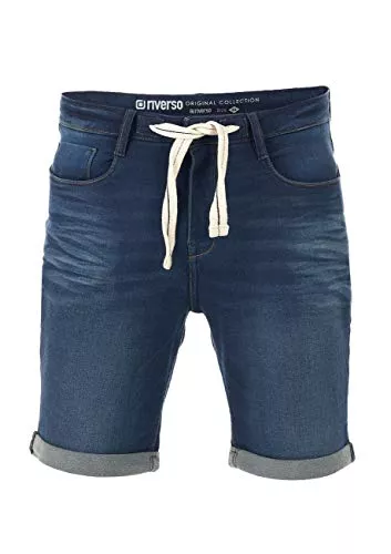 riverso Shorts riverso Jeans Shorts Herren Stretch Kurz Kordelzug Regular Fit RIVPaul Kurze Hosen Bermuda Shorts Sommer Denim Einfarbig Schwarz Blau Grau 30 31 32 33 34 36 38 40 42 44 46