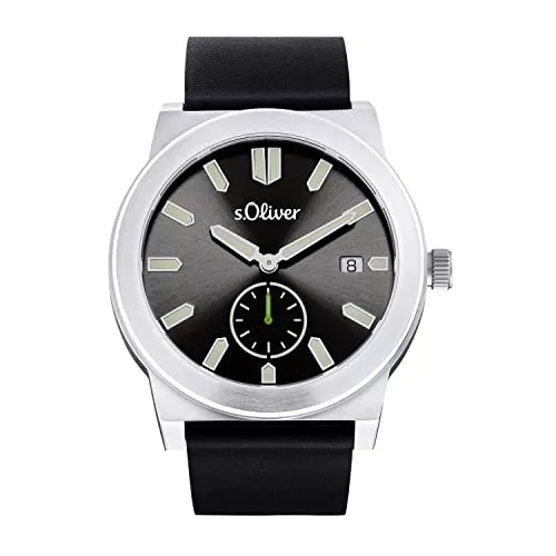 s.Oliver Uhren s.Oliver Armbanduhr Herren Quarzuhr Analog, mit Leder Armband, bar Wasserdicht, Kommt in Uhren Geschenk Box