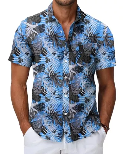 HMIYA Hemden HMIYA Herren Hawaii Hemd Männer Unisex Kurzarm Vordertasche Button Down Sommer Hemd Freizeit Urlaub Strand Hemd