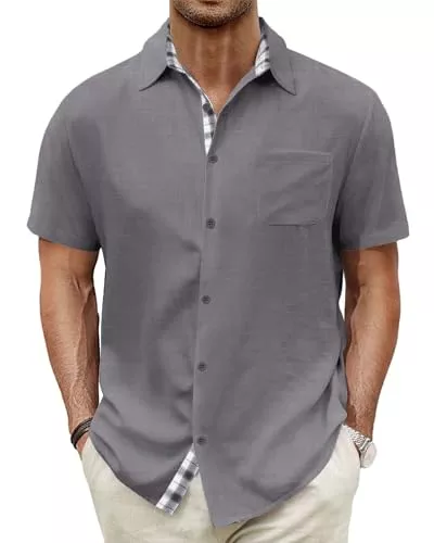 HMIYA Hemden HMIYA Herren Kurzarm Hemd 100% Baumwolle Button Down Freizeithemden Sommer Strand Regular Fit Shirt