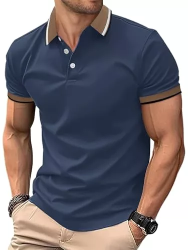 HMIYA Poloshirts HMIYA Herren Poloshirt-Kontrast Kurzarm Poloshirt Herren Basic Sommer Shirt