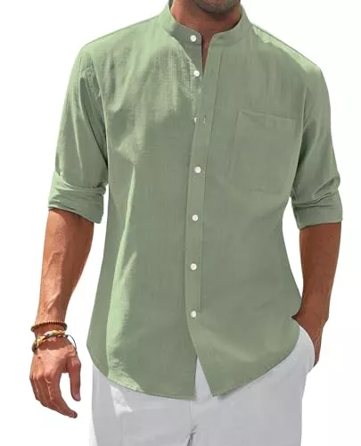 siliteelon Hemden siliteelon Herren Hemd Leinenhemd Langarm Stehkragen Leinenshirt Hemden Herren Freizeithemd Casual Regular Fit Sommer Standhemd