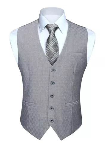 HISDERN Westen HISDERN Herren Anzugweste Formale Hochzeit Klassische Retro Baumwolle V-Ausschnitt Einfarbige Elegant Westen Business Party Weste XS-4XL
