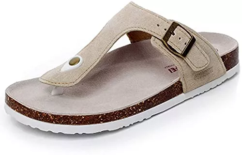 Asifn Sandalen & Slides Asifn Damen Slide Herren Kork Fußbett Sandale Flache Einstellbare Lederriemen Schnalle Casual Offene Zehe Schuhe Wildleder Flip-Flops Sommer