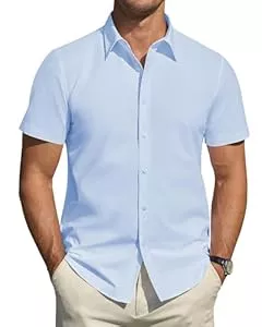 J.VER Hemden J.VER Hemd Herren Kurzarm Fleckenschutz Regular Fit Herrenhemd Sommer Stretch Hemden Formales Tochzeit Freizeit Businesshemd