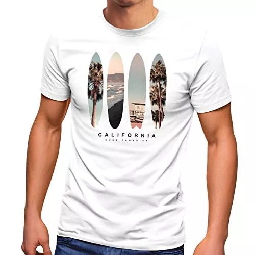 Neverless T-Shirts Neverless® Herren T-Shirt California Surf Paradise Surfboards Grafik Foto Print Kalifornien USA Amerika Sommer Fashion Streetstyle