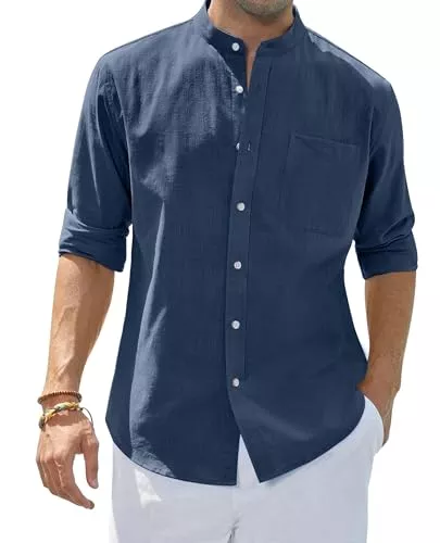 siliteelon Hemden siliteelon Herren Hemd Leinenhemd Langarm Stehkragen Leinenshirt Hemden Herren Freizeithemd Casual Regular Fit Sommer Standhemd