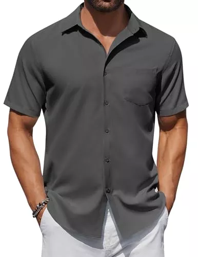 COOFANDY Hemden COOFANDY Herren Hemd Kurzarm Sommer Freizeithemd Business Casual Hemd Fleckenschutz Kurzarmhemd Regular Fit