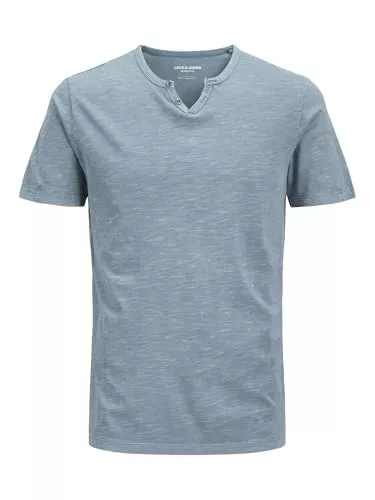 JACK & JONES T-Shirts JACK & JONES Herren Basic T-Shirt V-Ausschnitt Kurzarm Jersey Baumwolle Shirt mit Knöpfen JJESPLIT