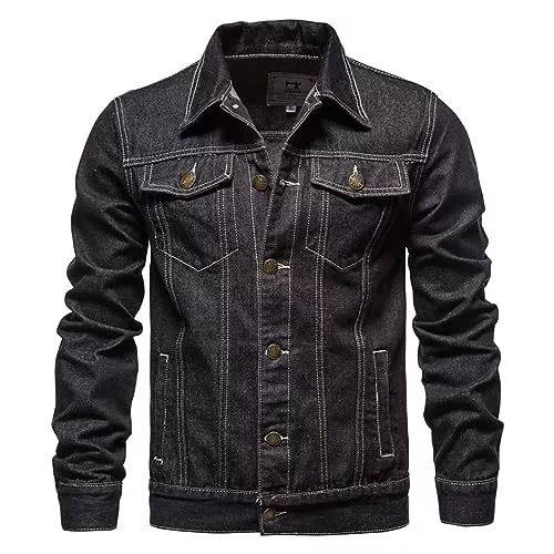 Generisch Jacken Generisch Jeansjacke Herren Schwarz Frühlingsjacke Gewaschener Denim Übergangsjacke Frühlings Sommer Winddichte Bomberjacke Mantel Vintage Herrenjacke Cargo Coat Männer Freizeitjacke Funktionsjacke