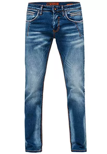 R-Neal Jeans Jeanshose Herren Jeans Hose 'New York' Dicke Naht 'Rusty Neal' Stone-Washed Kontrast Neon