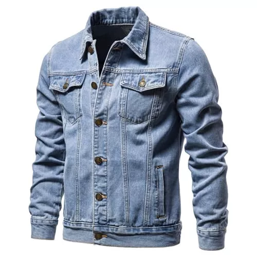 Mfhmom Jacken Oversized Herren Vintage Jeansjacke, Klassisch Western Trucker Jeans Mantel Jeansjacke Lockere Herren Denim Übergangsjacke Baumwolle mit Taschen und Knopfleiste Denim Jacke
