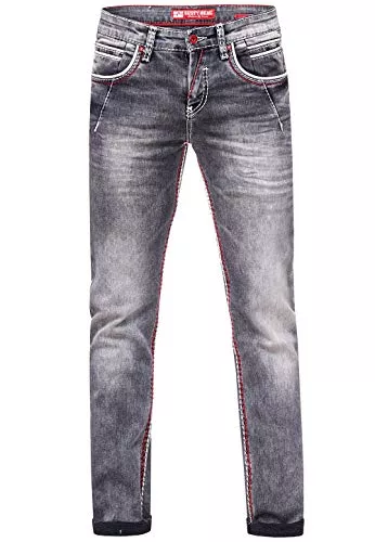 R-Neal Jeans Jeanshose Herren Jeans Hose 'New York' Dicke Naht 'Rusty Neal' Stone-Washed Kontrast Neon