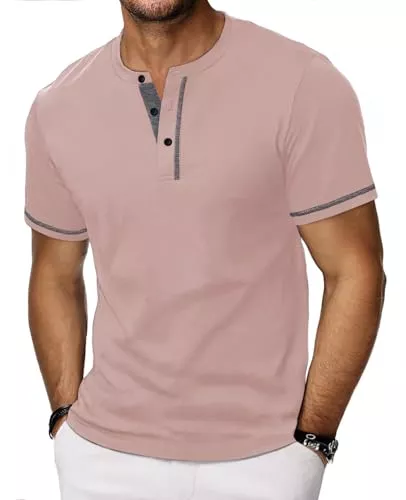 HMIYA Poloshirts HMIYA Henley Kurzarm T-Shirts für Herren Sommerhemd Baumwolle Knopf Color-Blocking-Ärmeln T-Shirt für Männer