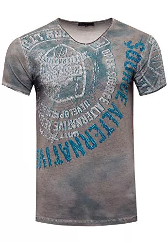 R-Neal T-Shirts Herren T-Shirt 'Rusty Neal' All Over Print Streetwear V-Neck S M L XL XXL Strass Design Clubwear 163