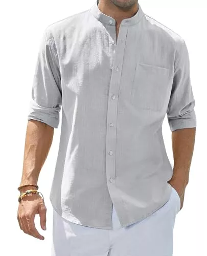 siliteelon Hemden siliteelon Herren Hemd Leinenhemd Langarm Stehkragen Leinenshirt Hemden Herren Freizeithemd Casual Regular Fit Sommer Standhemd