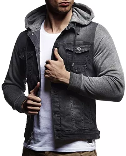 Leif Nelson Jacken Leif Nelson Jeansjacke Herren, Jeans Denim Kapuzenjacke, Männer Jeans Jacke mit coolen Baumwolle-Ärmel, modernes Design in Regular Fit