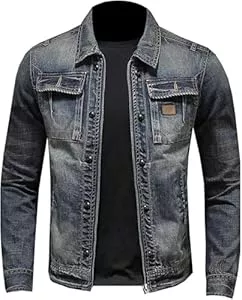 Juankrynord Jacken Juankrynord Herren-Jeansjacke mit Reißverschluss Vintage große Größe Stehkragen Reißverschlussjacke schmale Jeansjacke mit Stehkragen Klassische Jeans-Bikerjacke