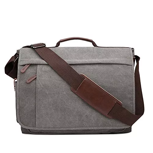 Neuleben Taschen & Rucksäcke Neuleben Wasserdicht Laptoptasche für 17'' Laptop Vintage Schultertasche Umhängetasche Canvas Leder Herren Handtasche mit Handgriff verstellbarer Schultergurt