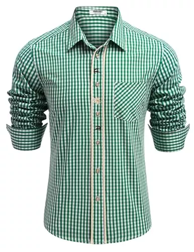 COOFANDY Hemden COOFANDY Herren Trachtenhemd Langarm mit Baumwolle Kariertes Oktoberfest Hemd Freizeithemd Bayrisches Karohemden