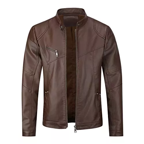 Sliktaa Jacken Sliktaa Herren Jacke aus Kunstleder mit Stehkragen Übergangsoberteil Lässig Motorrad Piloten Reißverschluss Casual Klassisch Lederjacke