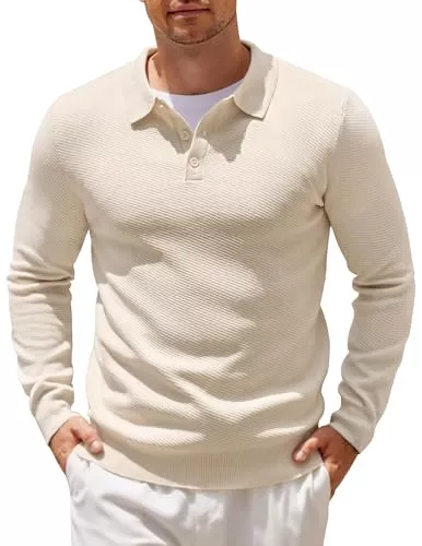 COOFANDY Poloshirts COOFANDY Herren Polokragen Pullover Langarm Strick Poloshirt Regular Fit Einfarbig Strickpullover Winter Poloshirt Langarmshirt Pulli
