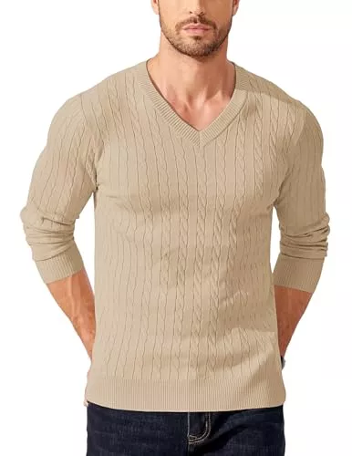 COOFANDY Pullover & Strickmode COOFANDY Herren V Ausschnitt Pullover Langarm Strickpullover Feinstrick Zopfmuster Winterpullover Männer Pulli