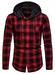 WHATLEES Kapuzenpullover WHATLEES Herren Kariert Freizeithemd Hooded Checked Flanell