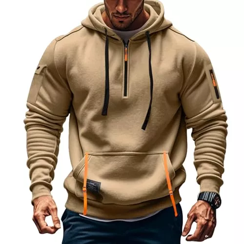 Generisch Kapuzenpullover Herren Kapuzenpulli Mit Langen Ärmeln Warmer Herren Pullover Mit Reißverschluss Lässige Kapuzenjacke Große Sweatshirts Kapuzenpulli Mit Kordelzug Und Tasche