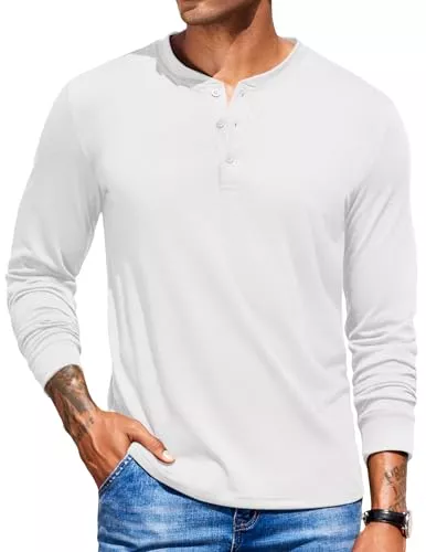 COOFANDY Pullover & Strickmode COOFANDY Henley Shirt Herren Langarm Longsleeve Tshirt Einfarbig Langarmshirt Henley Pullover Männer mit Knopfleiste