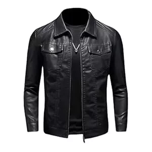 ZFBAOJT Jacken ZFBAOJT Lederjacke Herren Schwarz Motorrad Jacke Herren Bikerjacke Vintage Kunstleder Outwear Casual Leicht