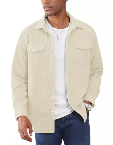 EKLENTSON Hemden EKLENTSON Herren Corduroy Hemd Langarm Casual Freizeithemd Leicht Knopfverschluss Hemdjacke mit Klappentasche