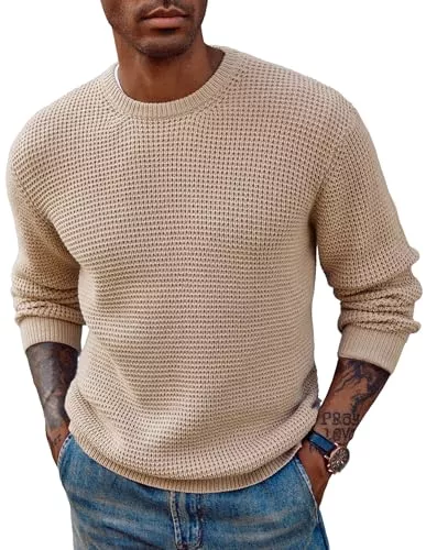 PJ PAUL JONES Pullover & Strickmode PJ PAUL JONES Pullover Herren mit Rundhals Waffelmuster Strickpullover Grobstrick Winterpullover