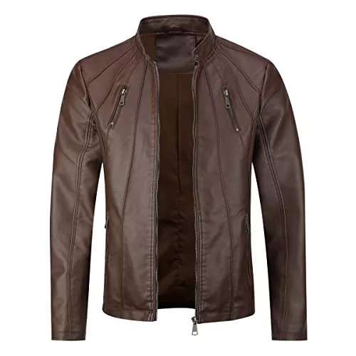 Sliktaa Jacken Sliktaa Herren Jacke aus Kunstleder mit Stehkragen Übergangsoberteil Lässig Motorrad Piloten Reißverschluss Casual Klassisch Lederjacke
