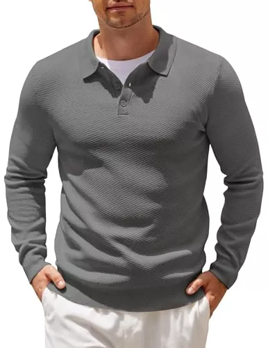 COOFANDY Poloshirts COOFANDY Herren Polokragen Pullover Langarm Strick Poloshirt Regular Fit Einfarbig Strickpullover Winter Poloshirt Langarmshirt Pulli