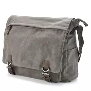 Trendhim Taschen & Rucksäcke Trendhim Messenger Bag Herren | Canvas Umhängetasche mit Lederdetails & Laptopfach | Schultertasche für Alltag, Arbeit, Büro & Freizeit, 15 Zoll