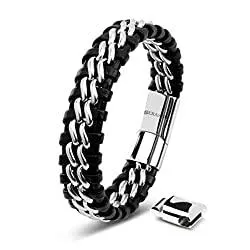 SERASAR Schmuck SERASAR Premium Echtlederarmband für Männer [Steel] in Schwarz | Magnetverschluss aus Edelstahl in Schwarz, Silber &amp; Gold | Inklusive Schmuckschachtel | Tolle Geschenkidee