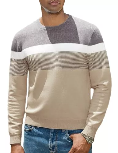 iClosam Pullover & Strickmode iClosam Pullover Herren Gestreift Strickpullover Rundhals Streifenpullover Winter Knitted Herrenpullover Freizeit Pulli Männer Regular Fit Sweatshirt für Herren